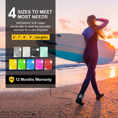WOOWAVE 11ft SUP Leash Держите вашу доску близко с катушкой или прямым дизайном в оранжевом цвете